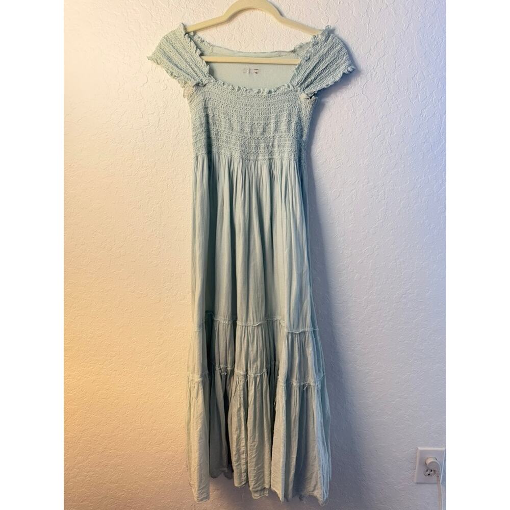 Hard Tail Forever Light Blue Smocked Bodice Tiered Maxi Dress Size S